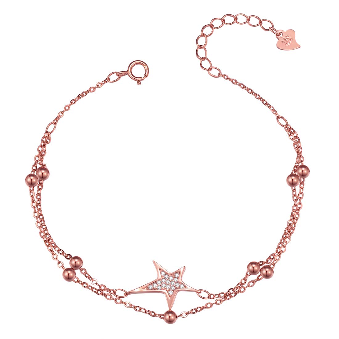 Caimeytie Girl's Bracelet 925 Silver with Star Pendant Inlay Cubic Zirconia Rose Gold Plating