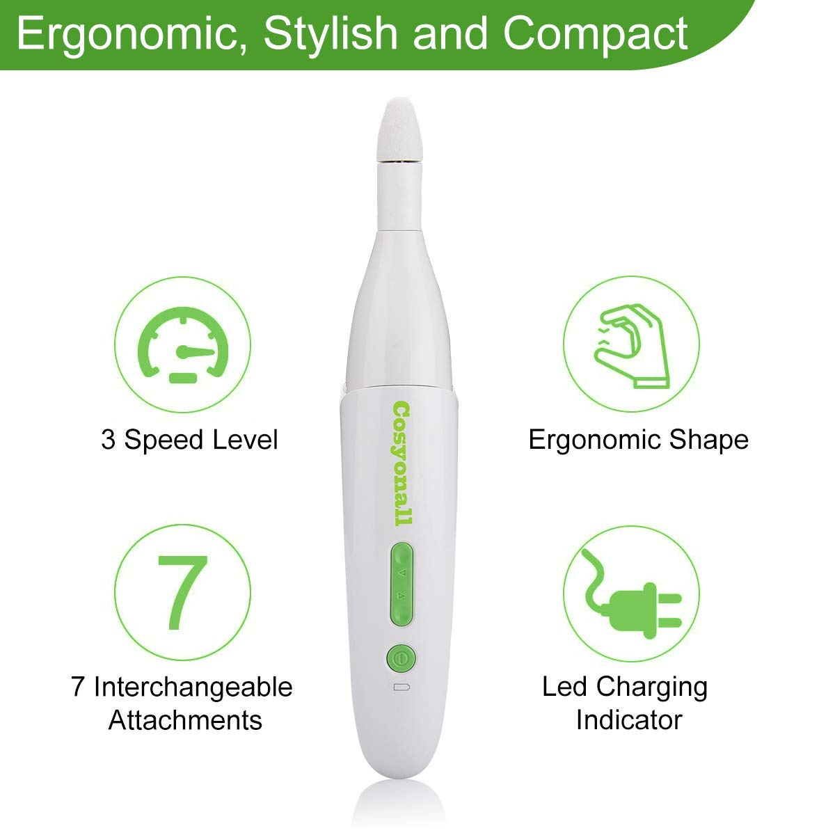 Manucure éléctrique, COSYONALL Ponceuse pour Ongles, Ponceuse à ongles professionnel avec 7 meuleuses - Kit de manucure pédicure, Lime à ongles avec Trousse de manucure