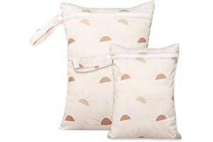 OPGROEIE 2 Sizes Wet Bags, Waterproof Storage Bag for Baby Diapers and Pump Parts, Reusable Diaper Bag with Zippered Pockets and Handle, Travel Bags, Beach, Pool, Gym Bag for Swimsuits & Wet Clothes, Set of 2