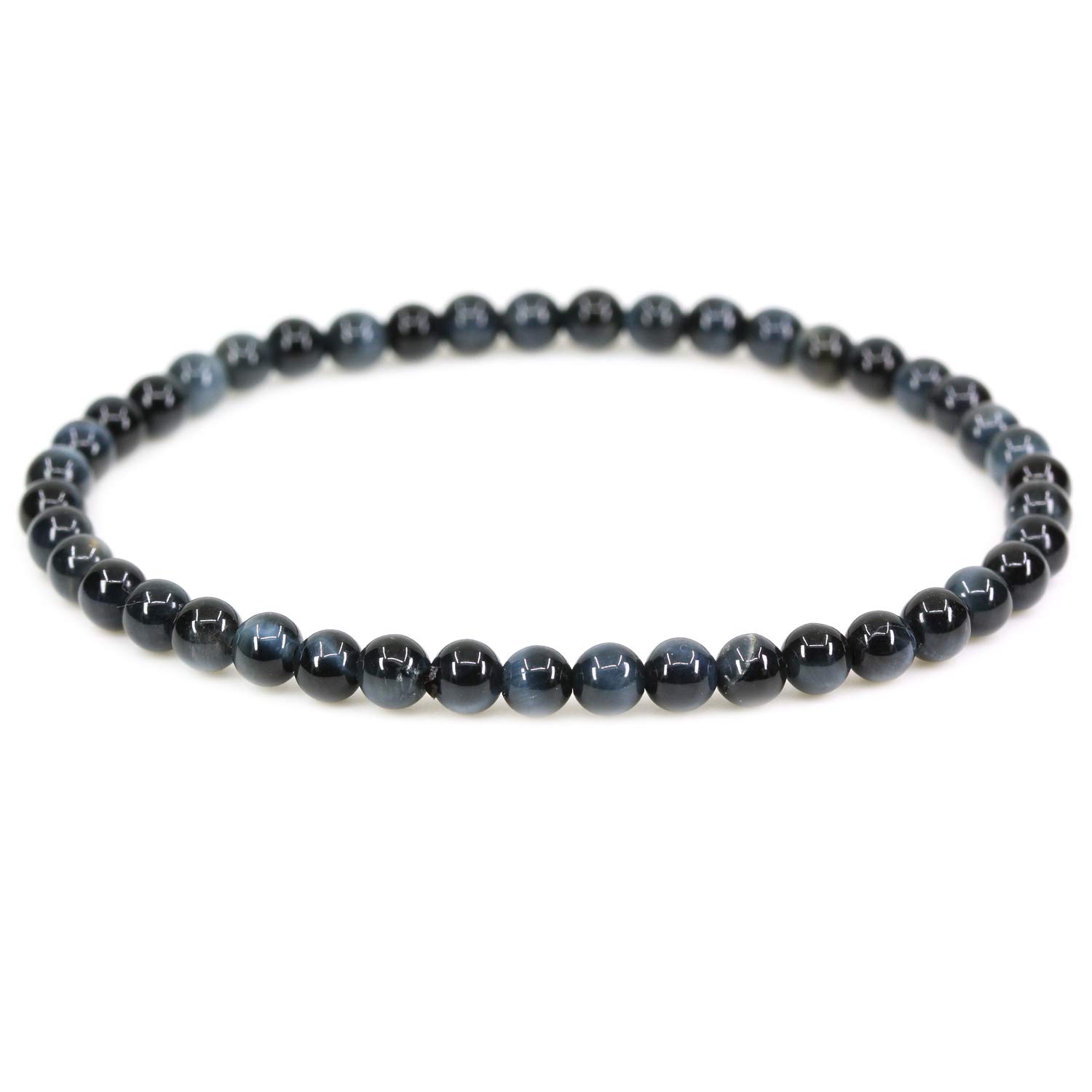 CHENYUE Natural AA Grade Blue Tiger Eye 4mm Round Beads Stretch Bracelet 7" Unisex