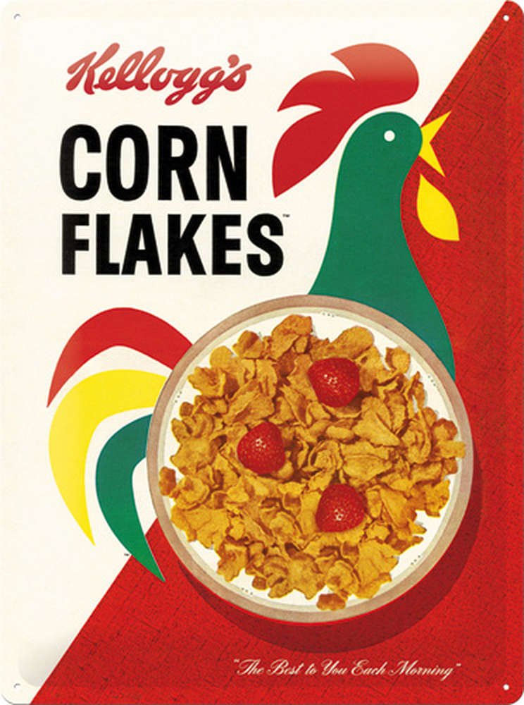 Nostalgic-Art Retro Tin Sign – Kellogg's Corn Flakes Cornelius – Kitchen gift idea, Metal Plaque, Vintage design for wall decoration, 30 x 40 cm