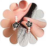 W WEILIRIAN Boho Pearl Hoop Earrings Pearl Hoop Drop Earrings Camellia Hoop Earrings Vintage Pearl Bead Earrings Jewelry for Women