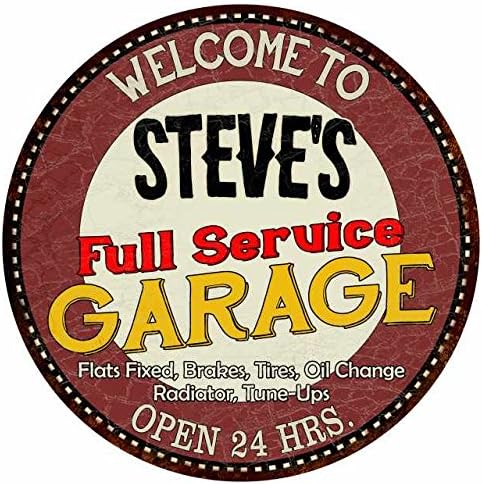 Steve's Full Service Garage 14" Round Metal Sign Man Cave Wall DÃcor Funny Tin Sign Bar Pub Diner Cafe Home Decor Art Poster Retro Vintage MR14131230