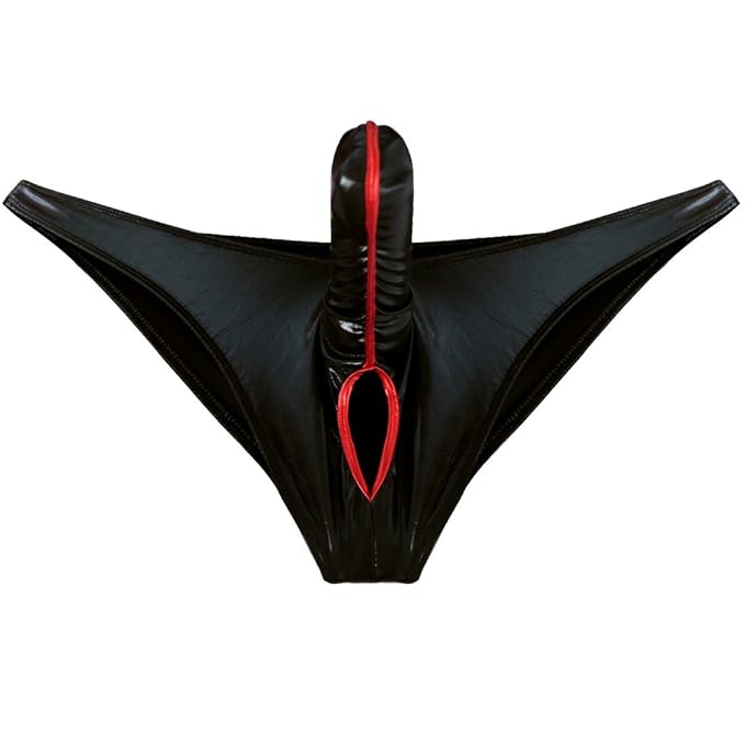 CHICTRY Männer Herren Slip Unterwäsche Unterhose Metallic Lackleder String mit Penishülle Briefs Tanga Slips Reizwäsche