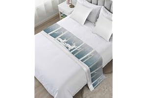 DREAMYCORNER Christmas Bed Runner Elk Family Forest Snow Bedding Scarves Soft Decorative Bed Flag Deer Reindeer Snowflake Bed Runners for Queen Size Bed Xmas Holiday Home Hotel Bedroom Decorations 20x83 Inch