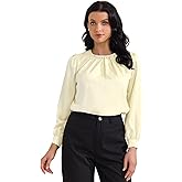 Allegra K Women's Elegant Work Blouse Pearl Decor Ruched Crew Neck Dressy Office Shirt Top