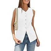 Cicy Bell Womens Button Down Vest Tops Summer Fitted Sleeveless Tank Tops Dressy Casual Business Waistcoat