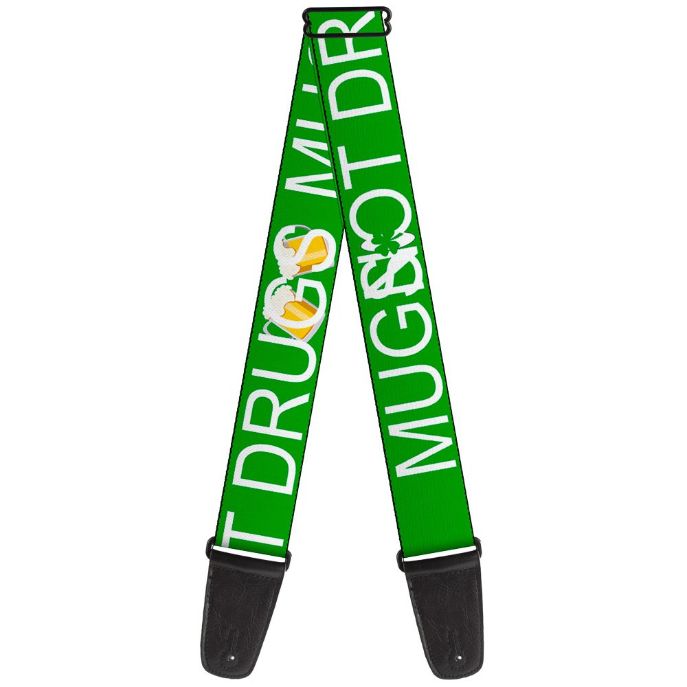 Guitar Strap St Pats Mugs Not Drugs Beer Mugs Green White Gold 2 Inches Wide