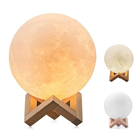 Mond Lampe, 3D Printing LED Nachtlicht 15cm Light Moonlamp USB Aufladung Warm und White Dimmable Touch Control Helligkeit für