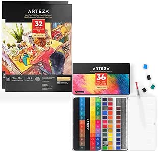 Amazon.com: Arteza Art Supplies Bundle for Watercolor Painting, Includes Watercolor Half Pans 