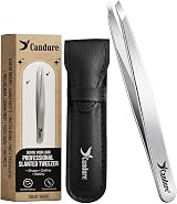 Candure Slanted Tweezers Stainless Steel with Leather Pouch
