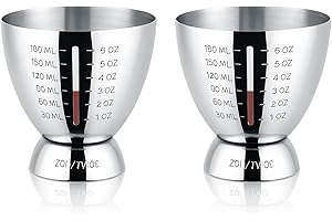 Cocktail Measuring Jigger for Bartending with Graduated Markings 1 oz to 6oz Heavy Duty 18/8 Multi-Unit Measure Stainless Ste