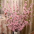 5Pcs Spring Peach Blossom Cherry Plum Bouquet Branch Silk Flower,Artificial Flowers Fake Flower for Wedding Home Office Party Hotel Yard Decoration