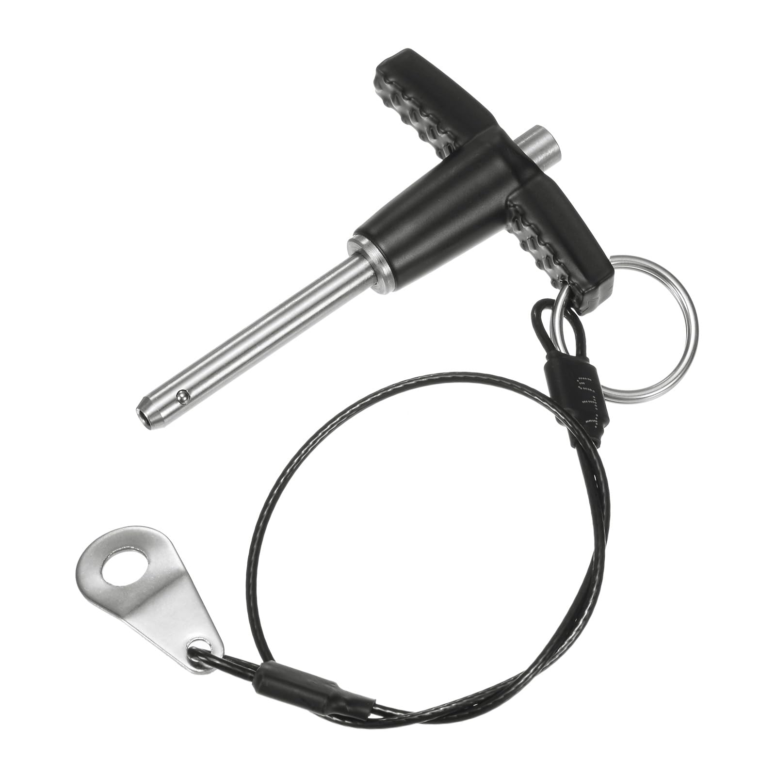 M METERXITY T Handle Lock Pin, 3/16" [5mm] Dia., 1-3/16 [30mm] Usage Length Push-Button Quick Release Locking Pins W Lanyard Cable for Speaker/Aviation/Gym/Machine [304 Stainless Steel]