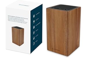 KITCHENDAO Deluxe Universal Knife Block with Slots for Scissors and Sharpening Rod - Acacia Wood Knife Block For Safe, Space 