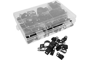 UKCOCO 200pcs Black Nylon Cable Clamps Clips Wire Fasteners Assortment Kit Plastic P-Clips for Brake Line