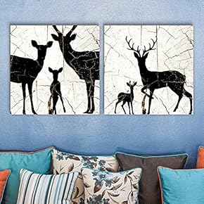2 Panel Square Deer Silhouette Wood Effect x 2 Panels