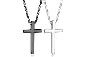 Yooblue 2/3 Pcs Cross Necklace for Men, Silver Black Gold Cross Chain Necklace, Stainless Steel Cross Pendant Jewelry Gifts for Men 16-30 Inches