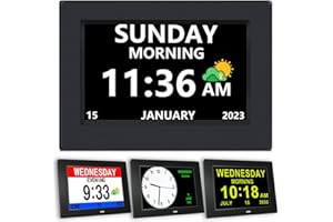 AINFTIME DST Digital Clock with Date and Day of Week for Elderly-12 Alarms Medication Reminder Dementia Alzheimers Clock Calendar with Extra Large Display (7 inch Black)