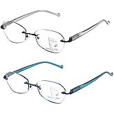 SUNAMOY Multifocus Reading Glasses Women Progressive Multifocal No Line Bifocal Rimless Reader Blue Light Computer Eyeglasses