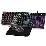 Gaming Keyboard and Mouse Combo with Mouse Pad, RaceGT 3 in 1 Gaming Wired Keyboard RGB Backlit, 7 Button 6400DPI Wired Gamin