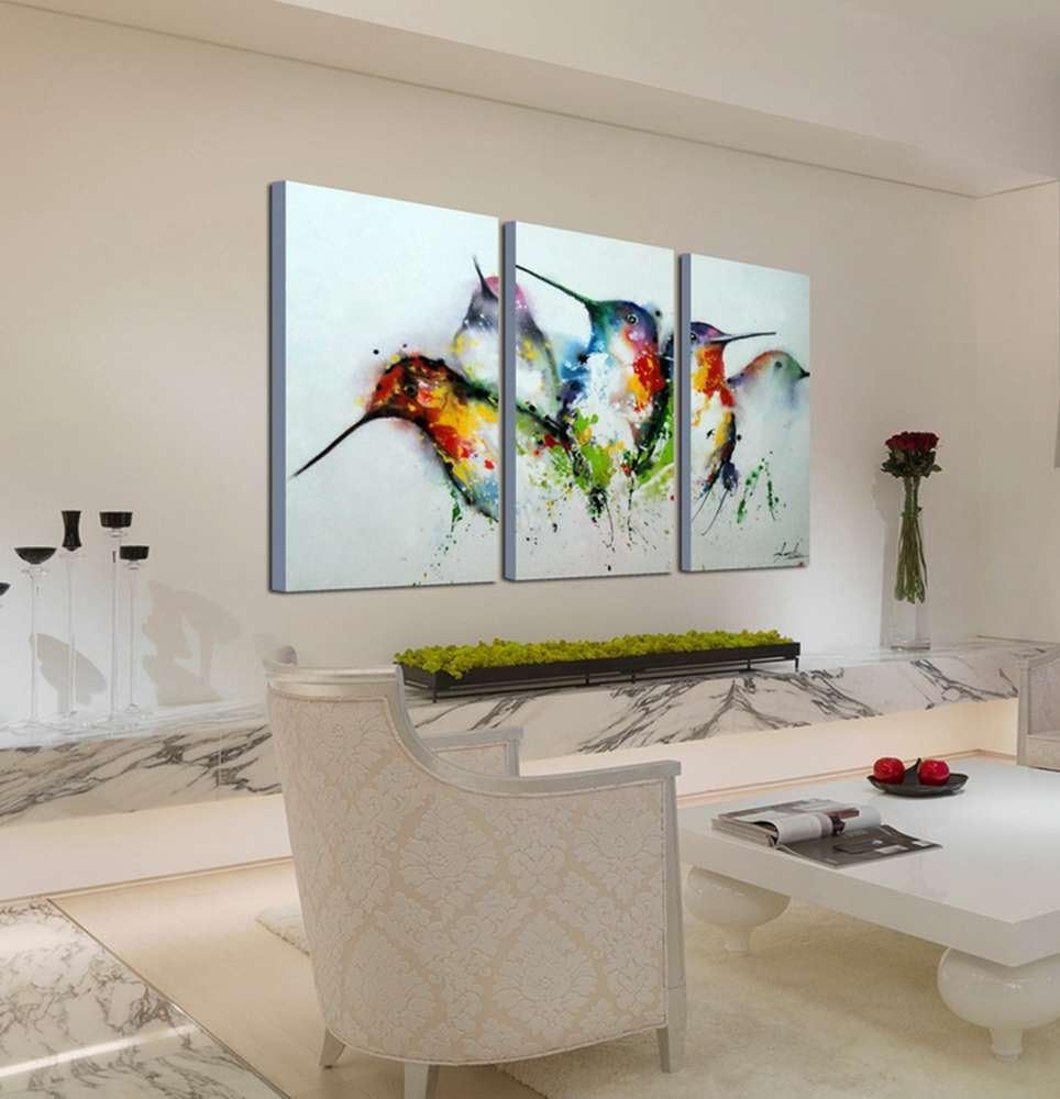 Paintings - ARTLAND Modern 100% Hand Painted Framed Wall Art Colorful Birds 3-Piece Animal Oil Painting on Canvas for Living Room Artwork for Wall Decor Home Decoration 28x42 inches