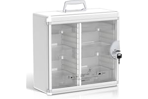 Glosen Medicine Cabinet with Key Wall Mounted Medication Lock Box 【 Silver 15x 6.7 x 13 Inch】 Portable Storage Container Big Capacity
