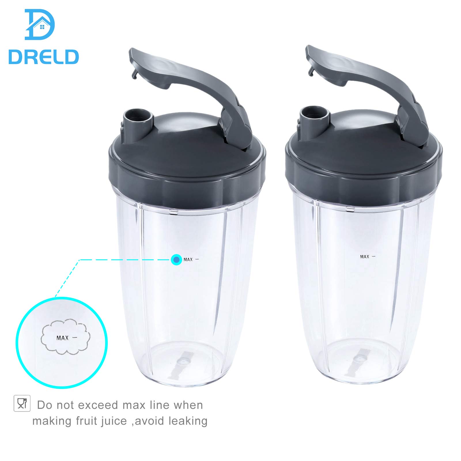Blender Cup 24oz Cups with Flip Top To Go Lid, Compatible with Nutribullet 600W Pro 900W Blender Juicer (Pack of 2)