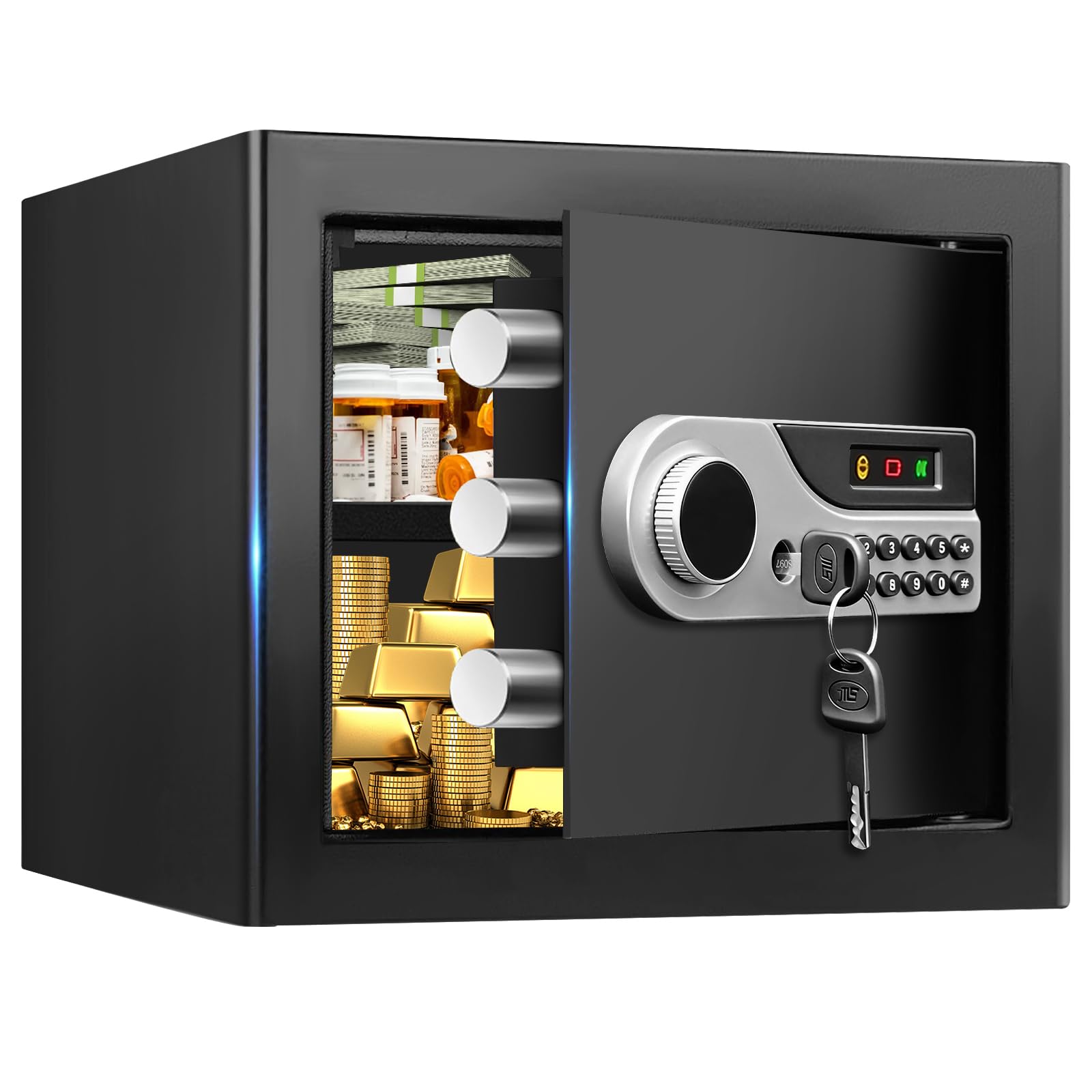 Photo 1 of 1.3 Cuft Small Safes for Home, Security Safety Box with Programmable Keypad, Spare Keys and Removable Shelf, Money Safe for Cash, Personal Safe for Documents Money Valuables