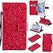 A-slim iPhone 6S Plus Wallet Case, (TM) Sun Pattern Embossed PU Leather Magnetic Flip Cover Card Holders & Hand Strap Wallet Purse Case for iPhone 6 Plus / 6S Plus [5.5 Inch] - Red