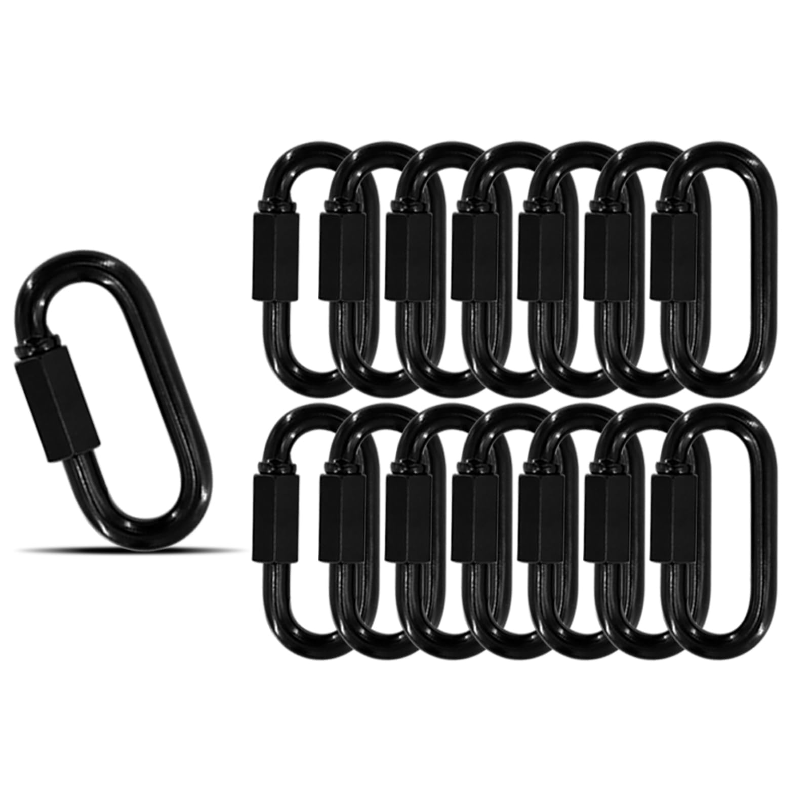 View 1 of 1.95" Chain Quick Links, 15Pcs 5/16" Heavy Duty Carabiner, 650 LBS Capacity, High Strength Anti-Rust Chain Connector for Hammock Hanging, Camping, and Hiking (Black)