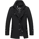 INVACHI Men's Wool Blend Coat Warm Winter Trench Coat with Detachable Soft Scarf Single Breasted Pea Coat