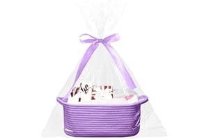 Poschnor Baby Gift Basket with Gift Bags and Ribbons, Empty Cotton Basket, Toy Storage for Baby and Pet, 12X 8 X 5 inch, Purple.