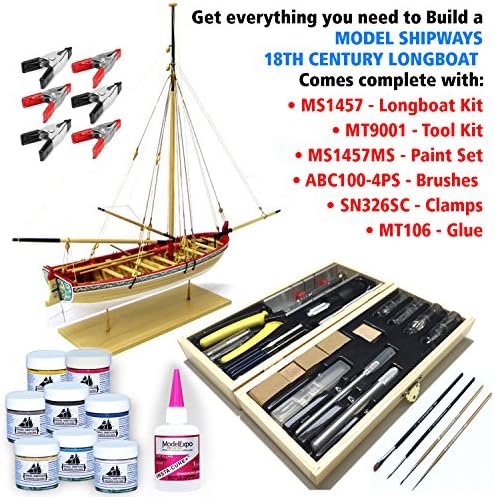Model Shipways MS1457TL 18th Century Long Boat Kit - Wood, Plank-On-Frame Construction Kit with Tools, Paint & Glue
