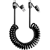 BELAROI 240W 4-in-1 Retractable Coiled Charging Cable[MFi Certified], Zinc Alloy Fast Charger with PD27W/65W/240W, 2M Braided USB-C/C-L for iPhone 16/15/14, Laptop, Android, CarPlay & CarLife