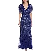 Adrianna Papell Women's V-Neck Allover Beaded Mesh Overlay Gown