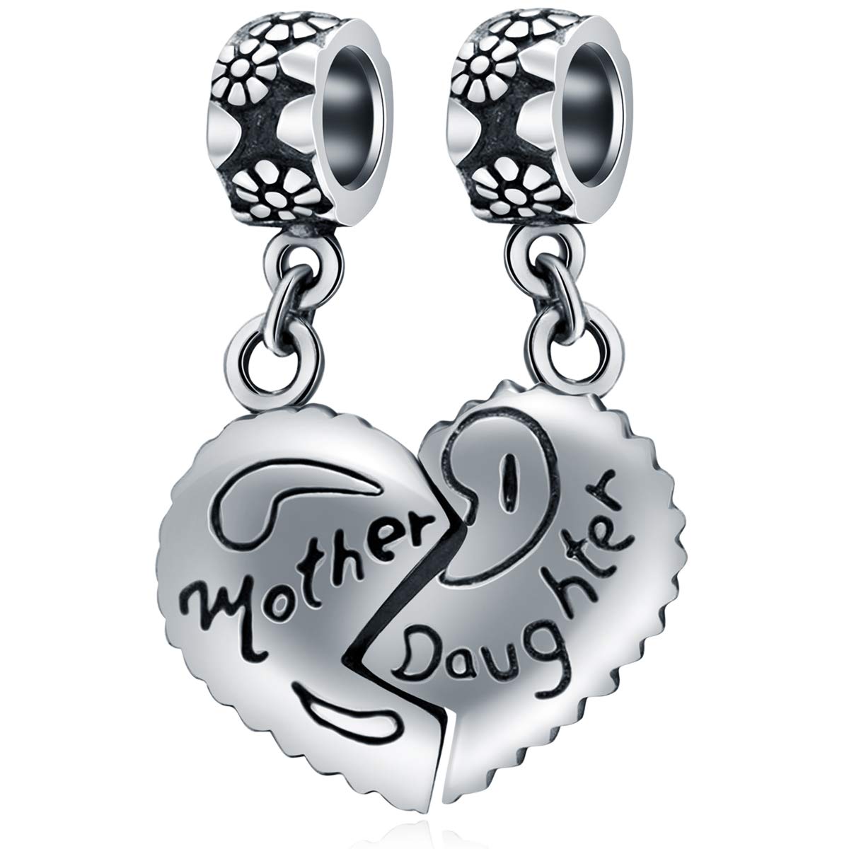 Mother Daughter Split Heart Charm Pendant, Fit Pandora First Mothers Day Bracelet, 925 Sterling Silver Mum and Girl Dangle Beads, Gift for Granddaughter/Mom in Law/Grandmother