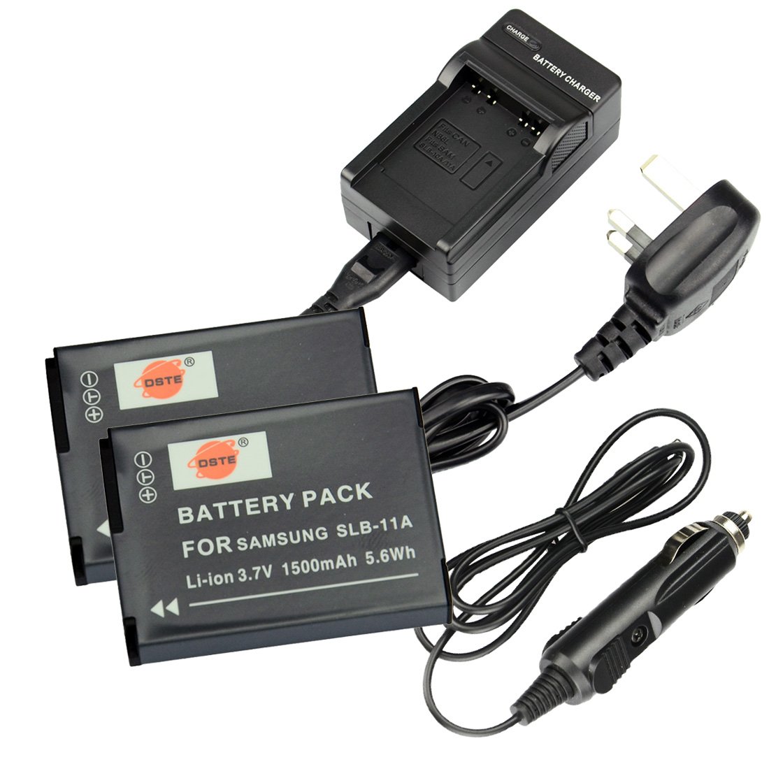 DSTE 2x SLB-11A Rechargeable Li-ion Battery + DC23U Travel and Car Charger Adapter for Samsung WB600 WB650 WB700 WB1000 WB2000 CL65 CL80 EX1 HZ25W HZ30W HZ35W HZ50W Digital Camera