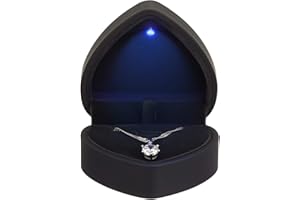 LETURE Heart Shaped LED Pendant Necklace Box, Jewelry Gift Boxes for Bracelet Bracelets, Small Jewelry Display with Light for Proposal Engagement Wedding Valentine's Day (Black)