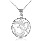 925 Sterling Silver Round Milgrain-Edged Yoga Medallion Om Charm Pendant Necklace