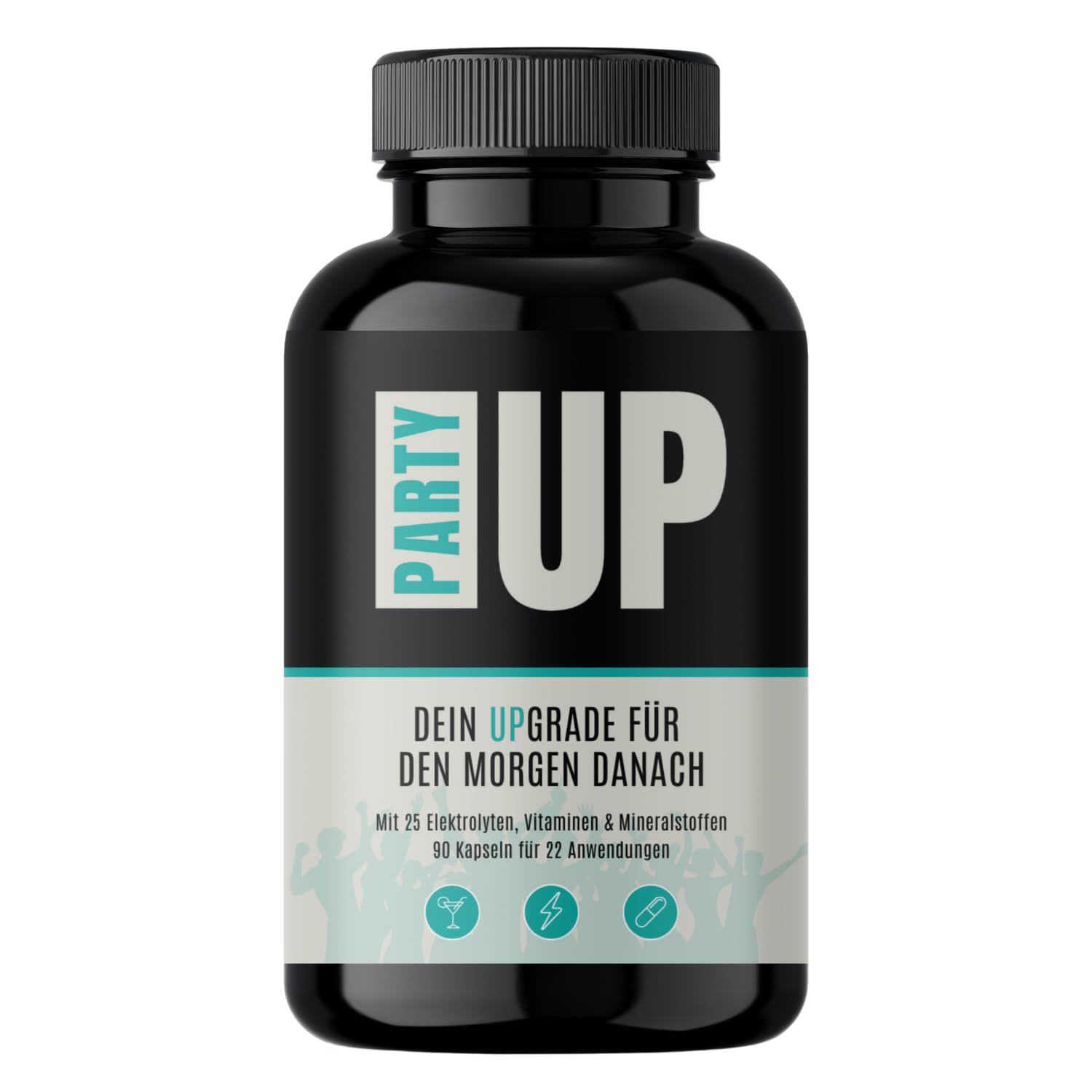 PARTYUP mit 25 Elektrolyten, Vitaminen & Mineralstoffen, 90 After Party Kapseln, für den Morgen Danach, 90 Kapseln