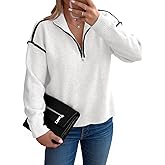 Saodimallsu Womens Quarter Zip Pullover Sweaters Casual Collared V Neck Color Block Long Sleeve Loose Knit Fall Sweater