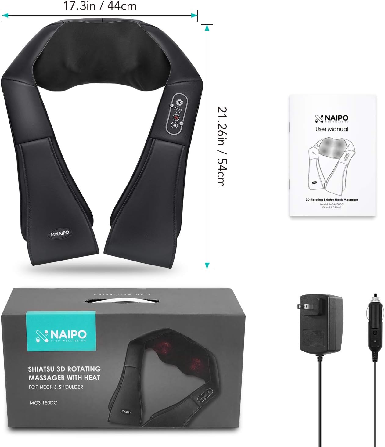 Naipo Shiatsu Back and Neck Massager with Heat Deep Kneading Massage for Neck, Back, Shoulder, Foot and Legs, Use at Home, Car, Office: Health & Personal Care