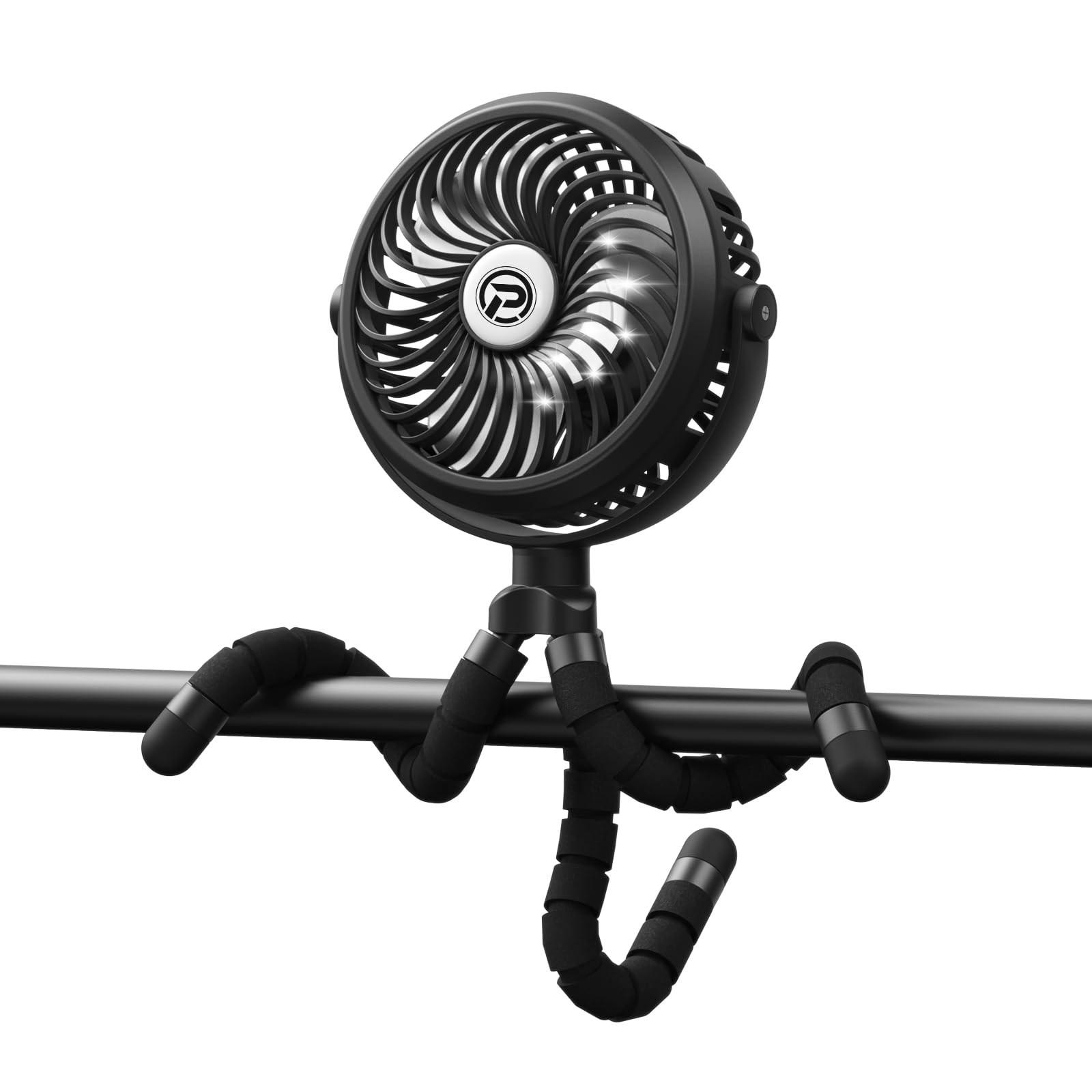 Winique Pram Fan, 2600mAh Battery Powered Car Seats Clip-on Ultra Quiet 3 Speed 360° Rotatable Personal USB Desk Fan with LED Lights for Car/Stroller/Bike/Camping/BBQ/Gym