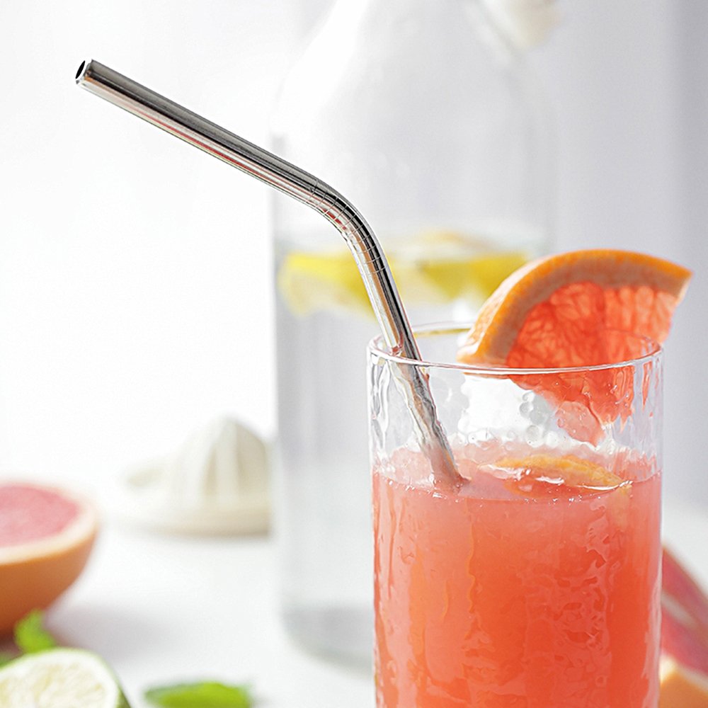 Alotpower Stainless Steel Straws 10.5\'\'-30 oz Reusable Bent Drinking Straws x 4 for Cold Drink with 1 Cleaning Brush (Pack of 5)