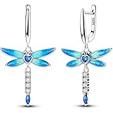 Hapour 925 Sterling Silver Dangle Drop Earrings Dangle Hoop Earrings for Women Cubic Zirconia Bow Butterfly Dragonfly Lightweight Dainty Earrings
