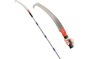 MIYA 10 FT Pole Saws for Tree Trimming, Lightweight Tree Pruner with Extension Pole for High Reach, 3-Sided Super Sharp Teeth Blade, Branch Hook, Detachable Manual Tree Trimmers, Anti-Rust Wood Cutter
