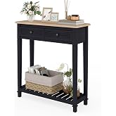 HLXZN 30 Inch Console Table with Drawer and Bottom Shelf for Entryway Black