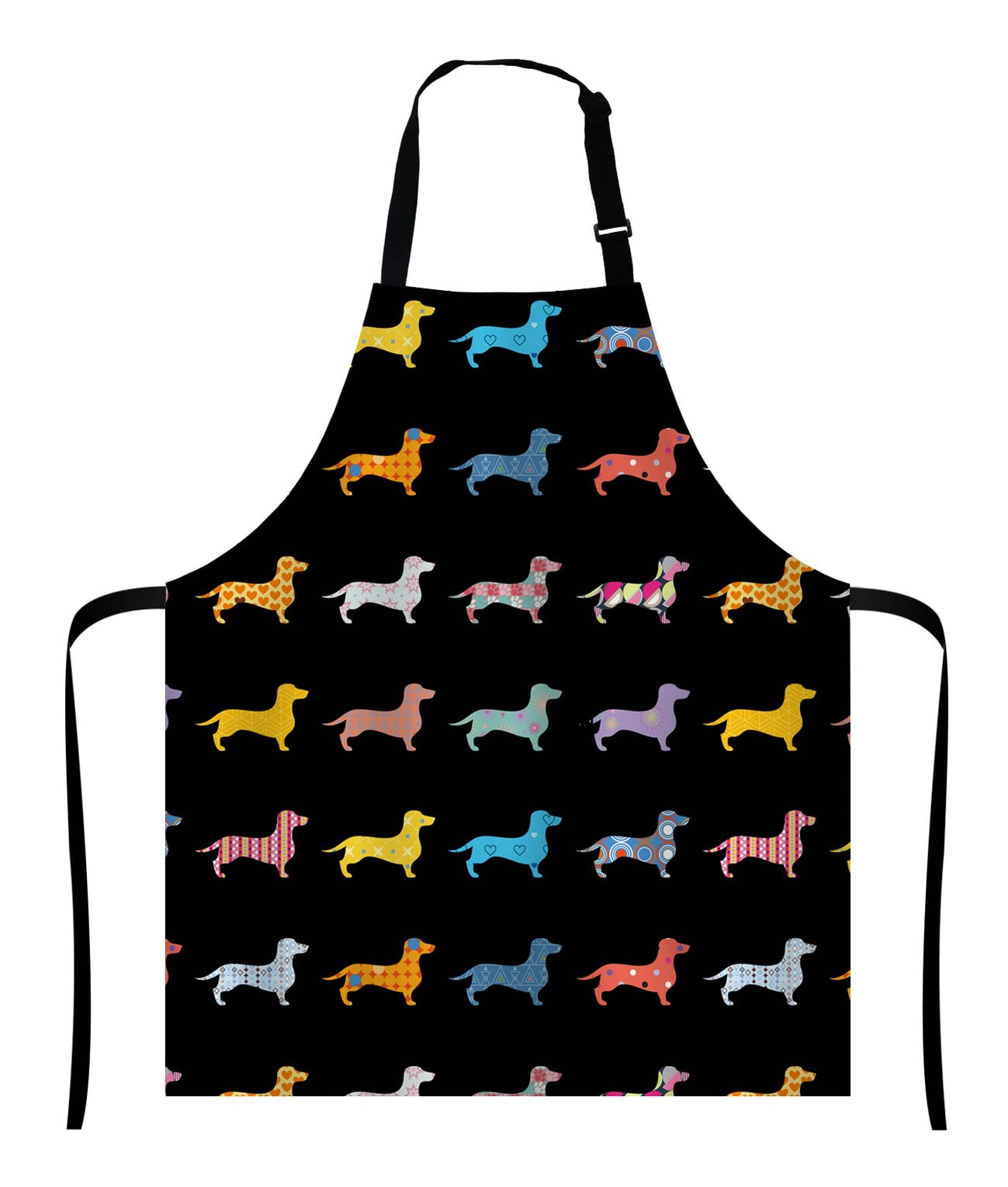 Wasach Colorful Dogs Apron,Dachshund Bib with Adjustable Neck for Men Women,Suitable for Home Kitchen Cooking Waitress Chef Grill Bistro Baking BBQ