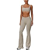 2 Piece Workout Sets for Women Crossover High Waisted Flare Leggings Gym Yoga Outfit Stretchy Sports Bra Set